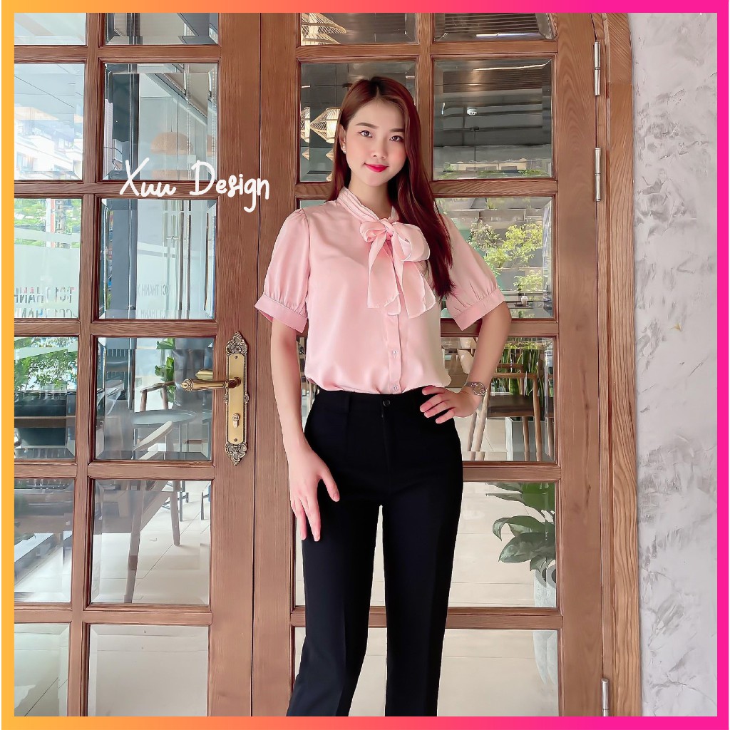 Áo Sơ Mi Hồng Thắt Nơ, Chất Vải Đẹp, Hàng Thiết Kế Xuu Design [ẢNH THẬT-SP01 HỒNG | BigBuy360 - bigbuy360.vn