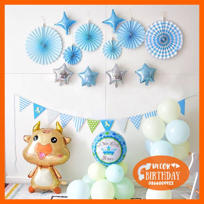 Set Trang Trí Sinh Nhật TUỔI TRÂU Cho Bé Trai, Bóng Y Hình Tặng Kèm Đồ Bơm Băng Dính Bóng