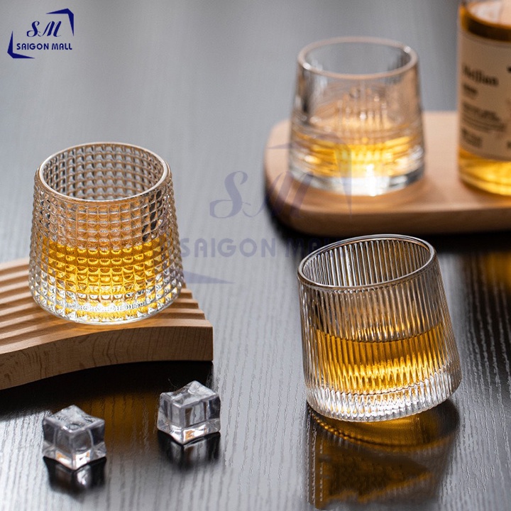 Ly Thủy Tinh Deli Vintage whisky Rock Glass 170ml, cốc thủy tinh đáy xoay phong cách Châu Âu