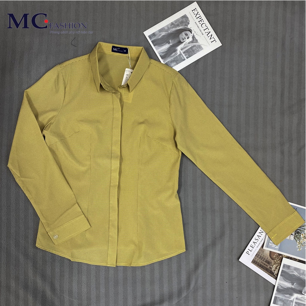 Áo Sơ Mi Nữ Công Sở Đẹp Dài Tay Kẻ Sọc Caro Công Sở Mc Fashion Màu Xanh Màu Tím A683