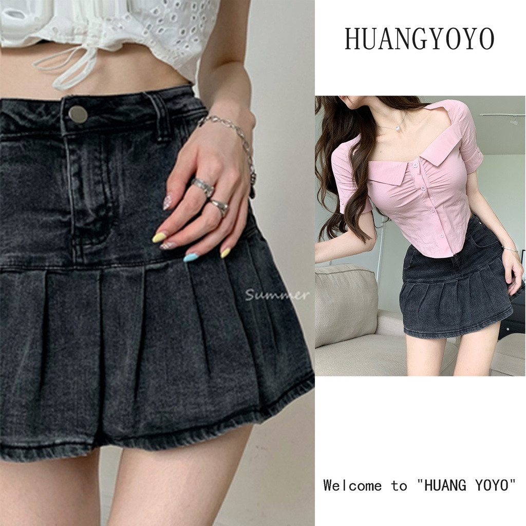 Chân váy jean ngắn lưng cao ôm dáng phong cách Hàn Quốc thời trang mùa hè cho nữ