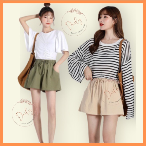 Quần Short Đũi Nữ Cạp Chun Ống Rộng Lưng Cao Chất Đũi Mềm Nhẹ Mát Mẻ 3 Màu Đen, Be, Rêu