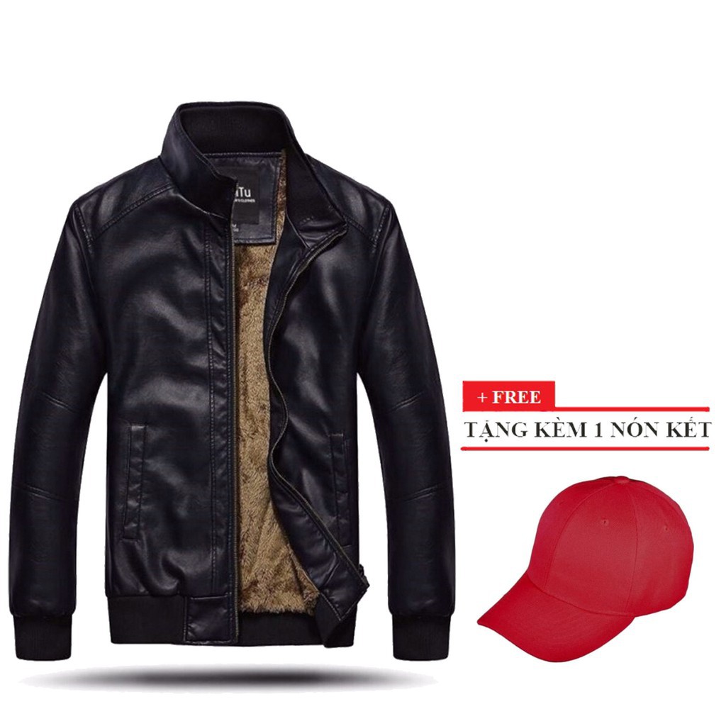 Áo Khoác Da Nam Cao Cấp gabo AD77 (ĐEN) + Tặng 1 Nón Kết Nam hàng vnxk