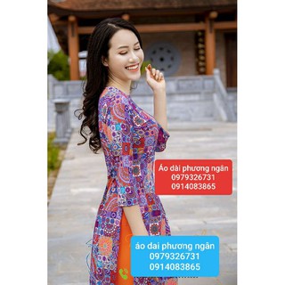 Bộ áo dài truyền thống may sẵn cổ tròn tay đẹp(họa tiết cô ba)