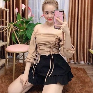 Áo kiểu rút dây 2 bên bẹt vai tay phồng vải siêu đẹp ( áo bẹt vai, tiểu thư)