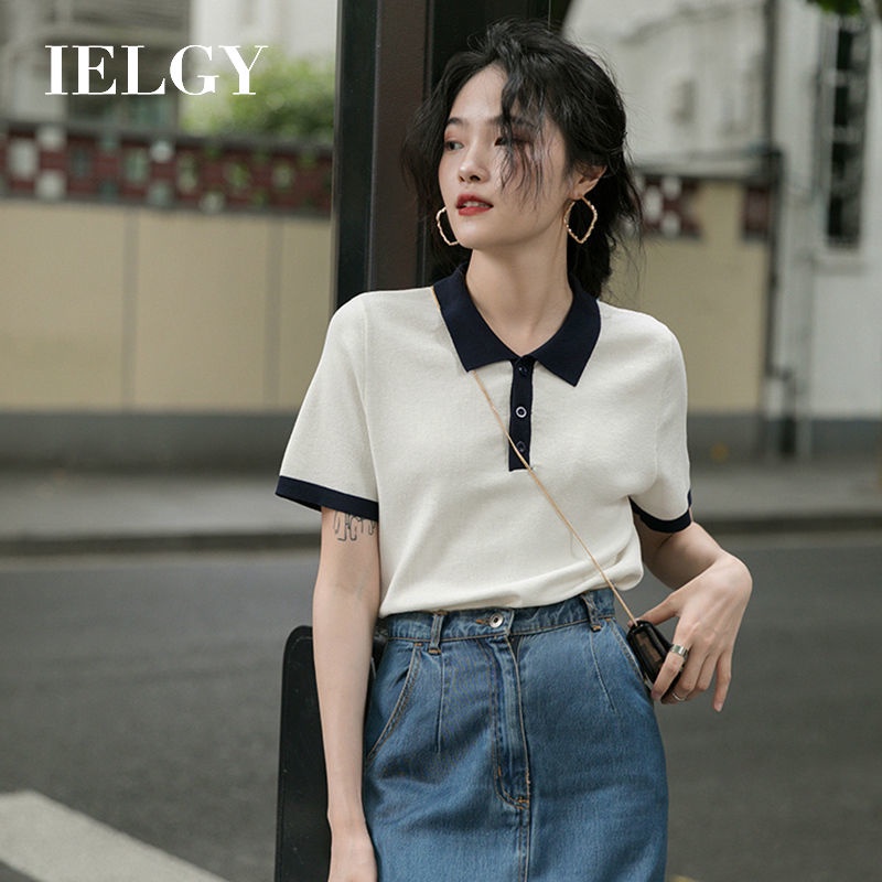 Áo thun IELGY dệt kim tay ngắn mỏng thời trang mùa hè 2022 dành cho bạn nữ