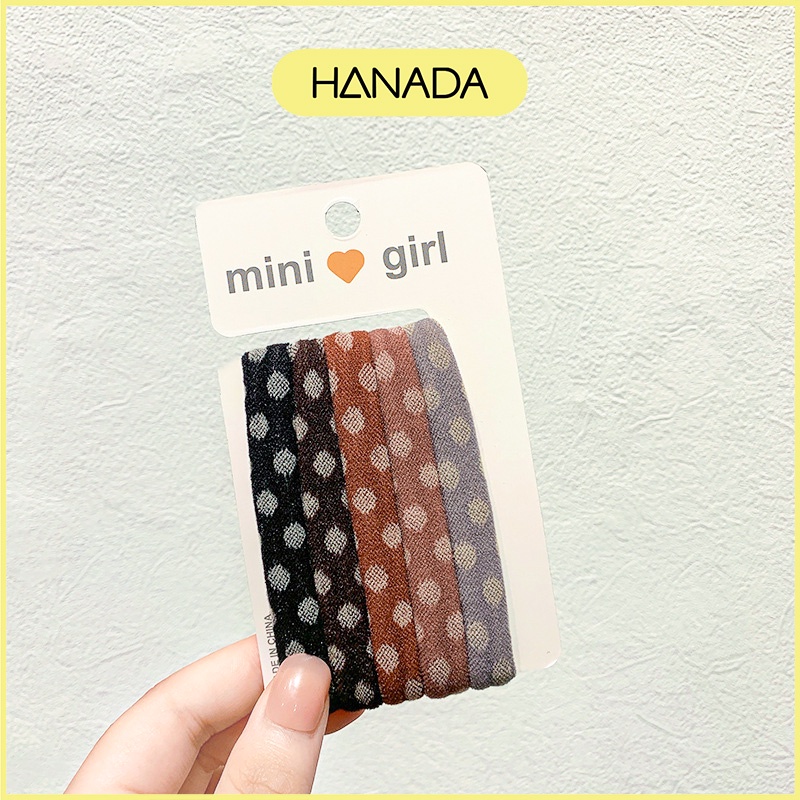 Set 5 Dây Cột Tóc Cao Su Đàn Hồi Dày Phong Cách Vintage Hanada K16-T013