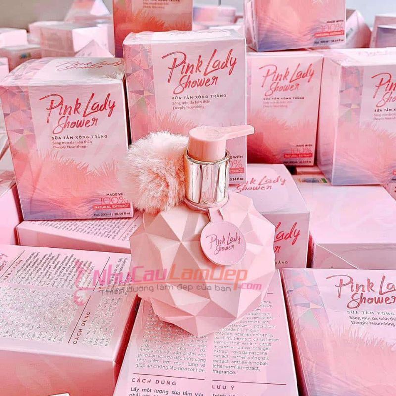 Sữa Tắm Xông Trắng PINK LADY, Sửa Tắm PINK 300ml.(loại có bông và k bông shop giao ngẩu nhiên)