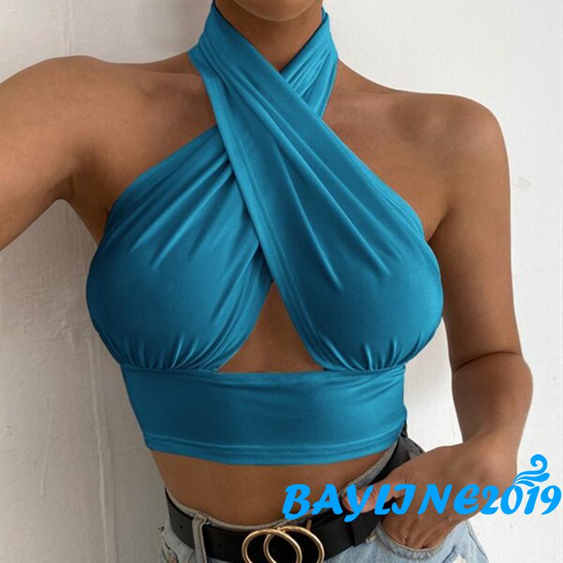 Áo Croptop Cổ Yếm Hở Lưng 4 Màu Sắc Thời Trang Mùa Hè Cho Nữ