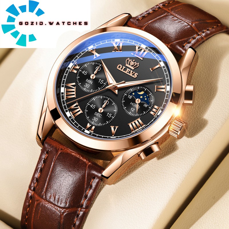 Đồng Hồ Nam dây da Olevs 2871 chính hãng chống nước , sang trọng ,đẳng cấp, chạy Full 6 kim-Gozid.watches