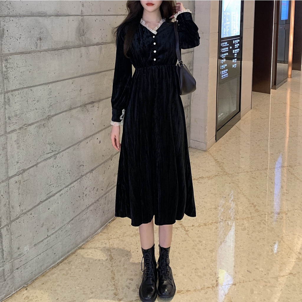 Đầm Perty vải nhung thời trang Hàn Quốc dành cho nữ