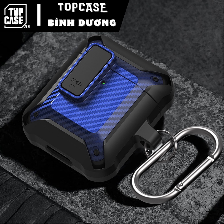 Case Airpods - Vỏ bảo vệ tai nghe Airpods 1/2/3/Pro chống sốc TPU vân carbon,có công tắc kèm móc khoá-TOPCASE BÌNH DƯƠNG