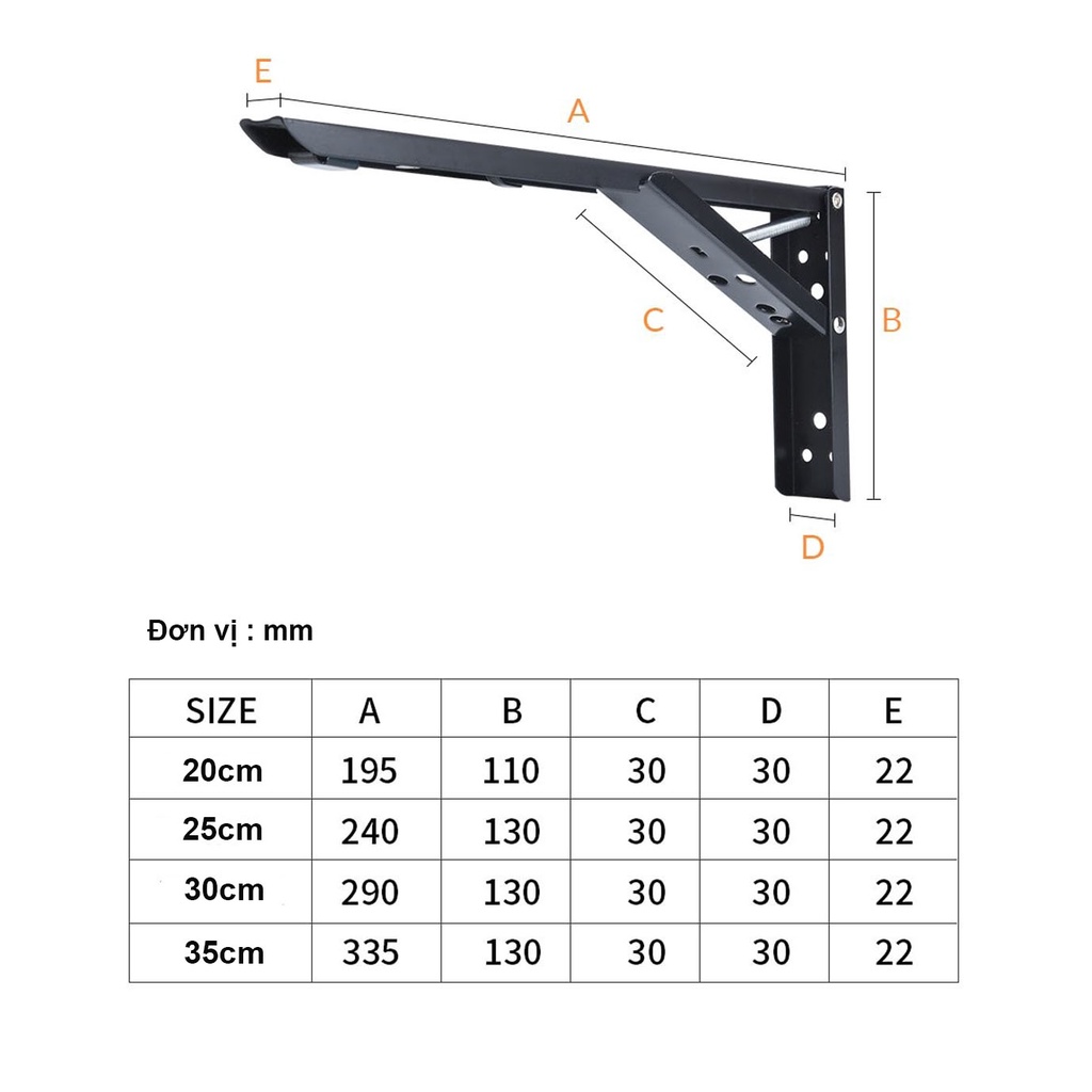 Giá Đỡ Bàn Gấp, Bản Lề Gấp Gọn Treo Tường Thông Minh Màu Đen Thép Sơn Tĩnh Điện Chịu Lực 60kg