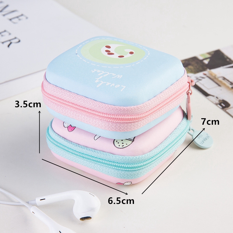 Cute Fruit Printing Mini Square Coin Wallet Storage Case Bag For Earphone Headphone SD Card (random)