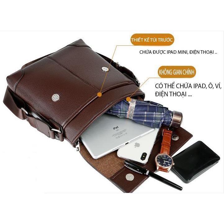 Túi da đeo chéo nam Kellandy JILUO da cao cấp chống xước nước đựng điện thoại ipad