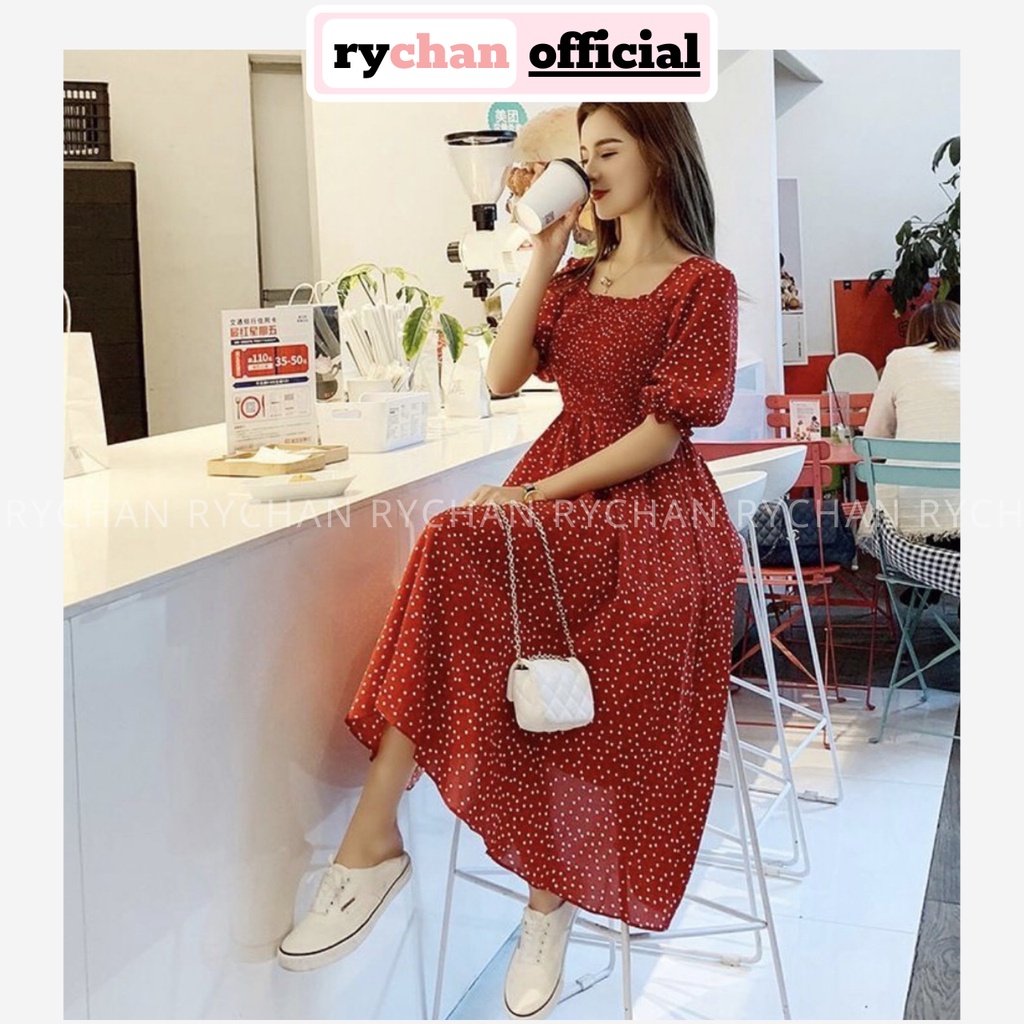 Đầm Xòe Bi Nhí Cổ Vuông Hai Màu - DX146