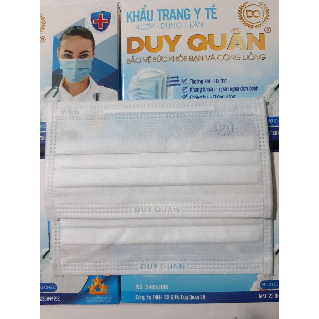 [Giá Rẻ] Khẩu Trang Y Tế 4 Lớp Duy Quân Loại 2 Gói 50 Chiếc Dây Quai Bền Chắc Chất Dày Dặn Ôm Mặt