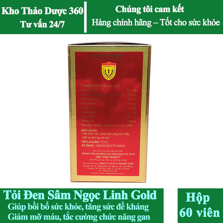 Tỏi Đen Sâm Ngọc Linh Gold - Học viện Quân Y hộp 60 viên