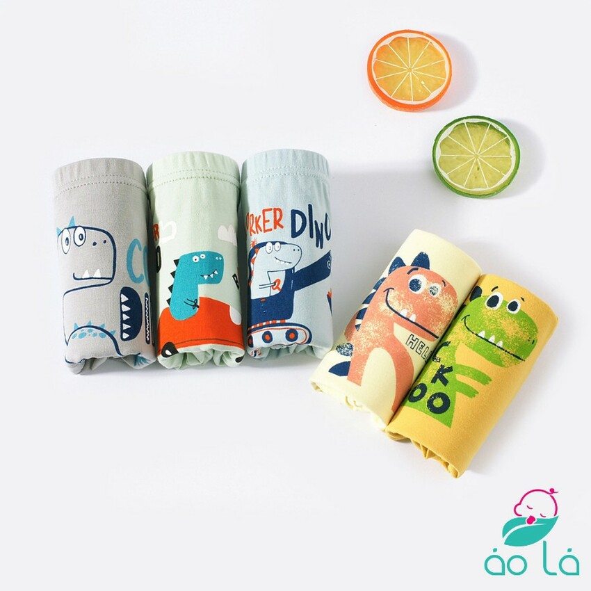 Set 5 quần chip đùi cotton cho bé trai, quần lót bé trai hình khủng long