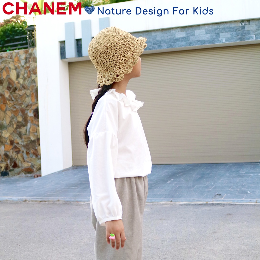 Áo sơ mi trắng cho bé gái cổ xếp ly xinh xắn dài tay chất liệu cotton cho bé từ 1 - 10 tuổi CHANEM