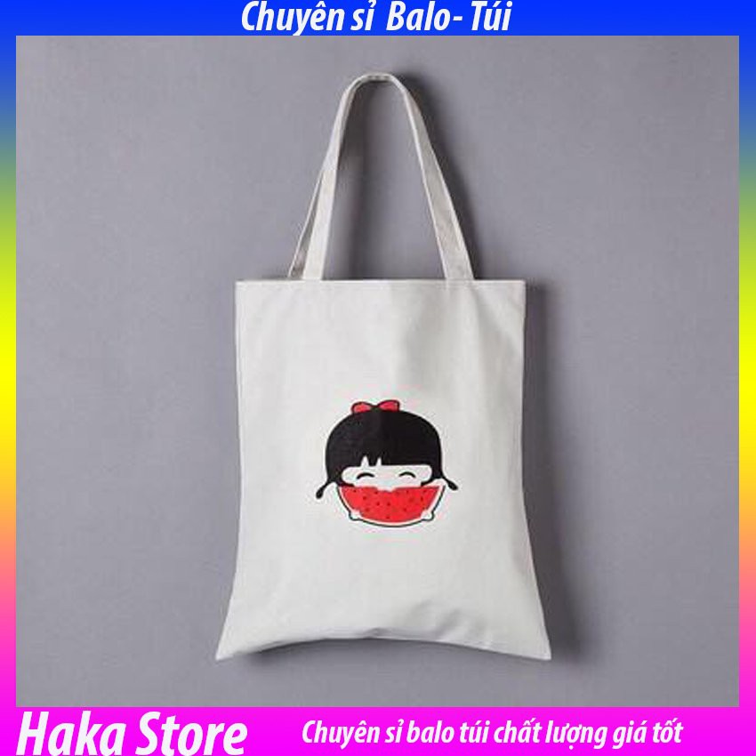 Túi Tote Vải canvas Đẹp Cực Hot có khóa miệng in Hình Búp Bê