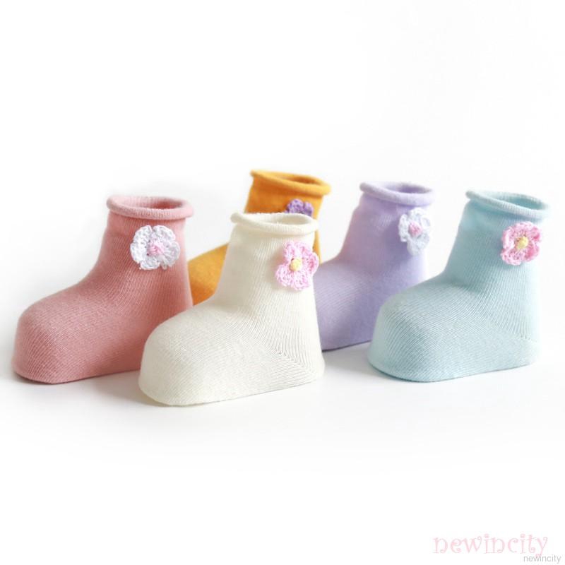 Vớ mềm chống trượt thiết kế thêu hình hoa phong cách Hàn thời trang xinh xắn cho bé gái