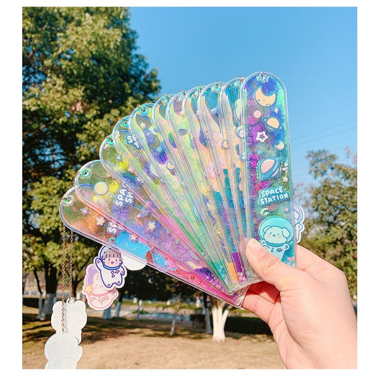 THƯỚC KẺ NHỰA LẤP LÁNH PHONG CÁCH HÀN QUỐC CHO HỌC SINH - THƯỚC KẺ 15CM KIM TUYẾN CHO HỌC SINH