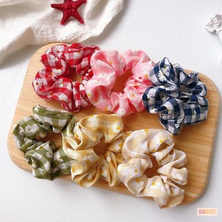 ⚡ Scrunchies chun cột, buộc tóc caro hoa cúc