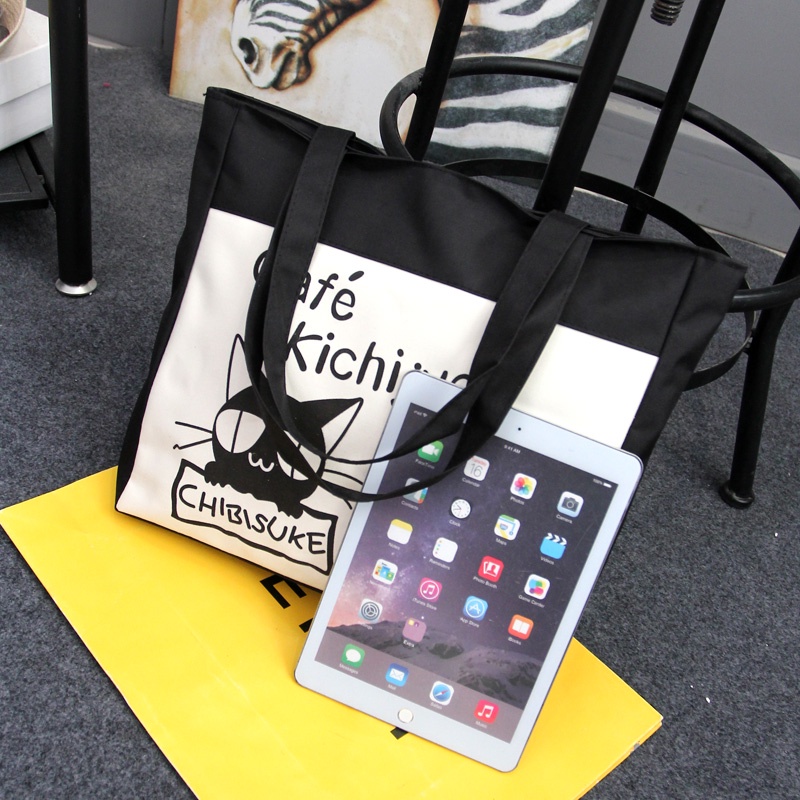 Túi xách vải canvas đen cỡ lớn kháng nước sành điệu dành cho nữ sinh