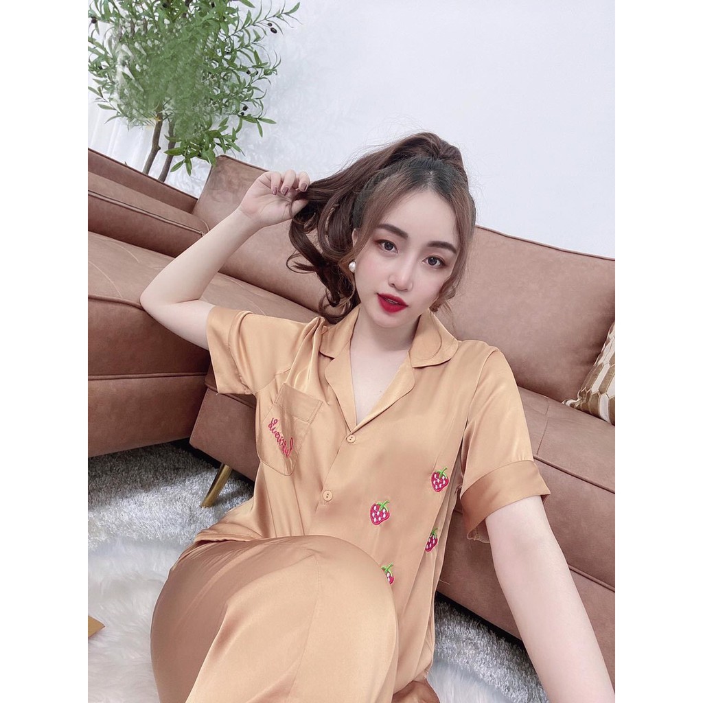 Đồ Bộ Lụa/Hàn/Satin Pijama Mặc Ở Nhà Nữ - Bộ Quần Áo Ngủ Nữ Cộc Tay Mặc Nhà Thu Đông