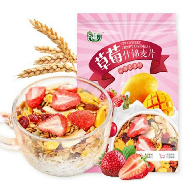 NGŨ CỐC YẾN MẠCH MIX HOA QUẢ SẤY KHÔ STRAWBERRY CRISPY OATMEAL[gói 500g]