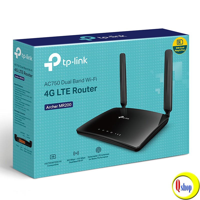 Bộ Phát Wifi 4G LTE TP-Link Archer MR200 Chuẩn AC Tốc Độ 750Mbps - Hàng Chính Hãng