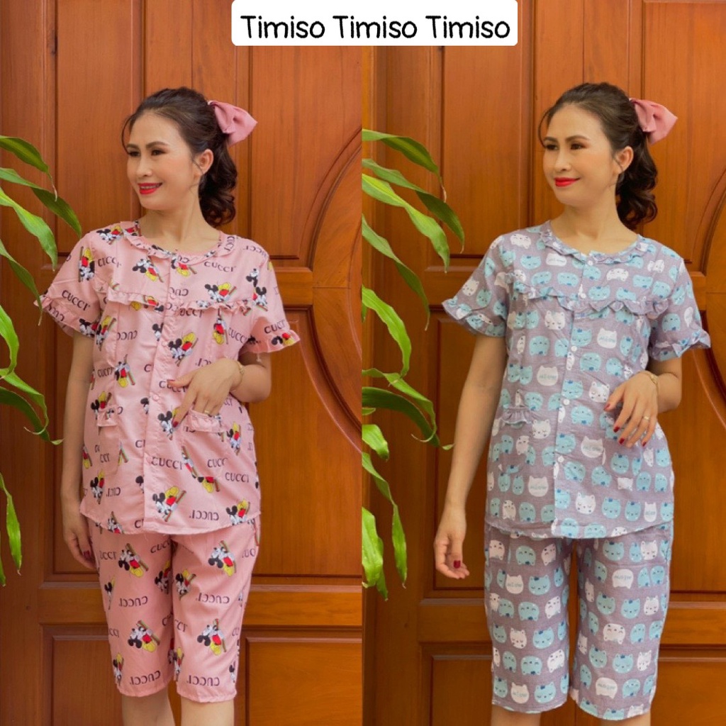 THANH LÝ_ Bộ đồ bầu lửng chất kate thái đẹp cho mẹ bầu mặc nhà mùa hè áo có khóa cho con bú