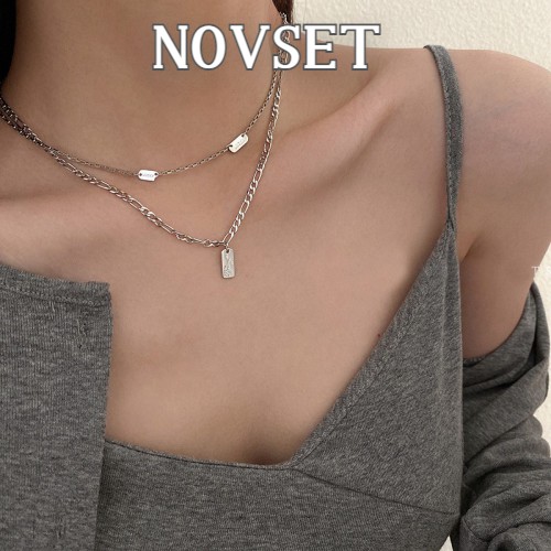 Dây chuyền nữ, vòng cổ nữ bạc 2 vòng họa tiết chữ Love [ Novset_official ]