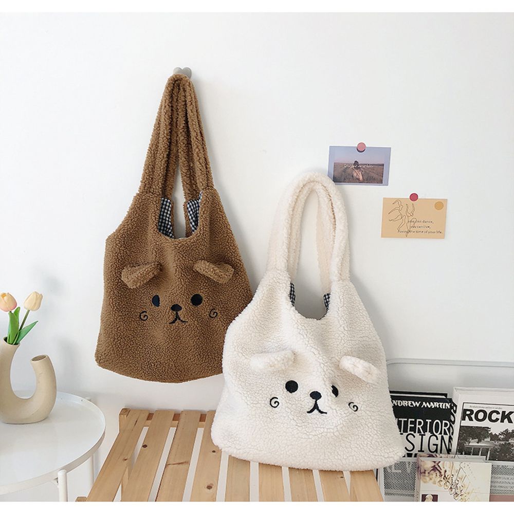 Túi tote bằng vải bông mềm sức chứa lớn họa tiết gấu đáng yêu nhiều màu sắc thời trang mùa đông cho nữ