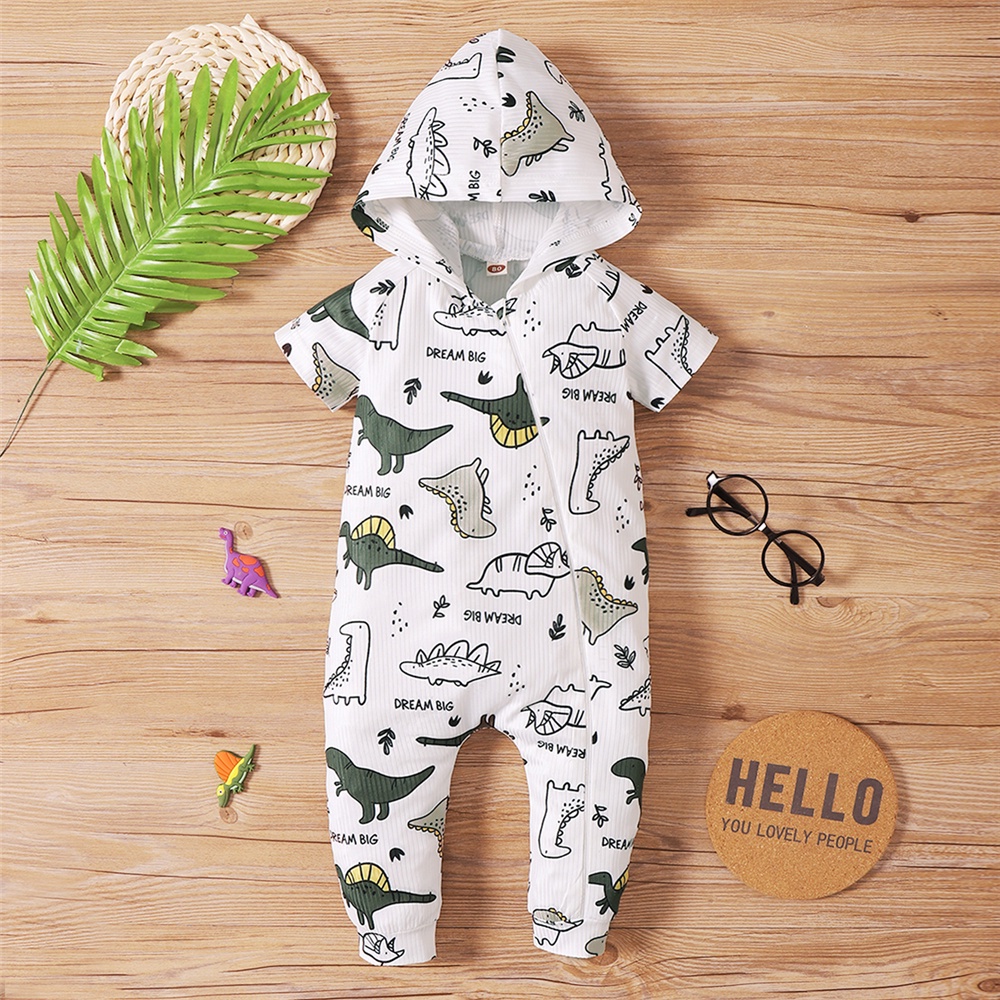 Áo liền quần MIKRDOO liền mảnh tay ngắn có nón hình con vật cho bé sơ sinh từ 0-18 tháng tuổi