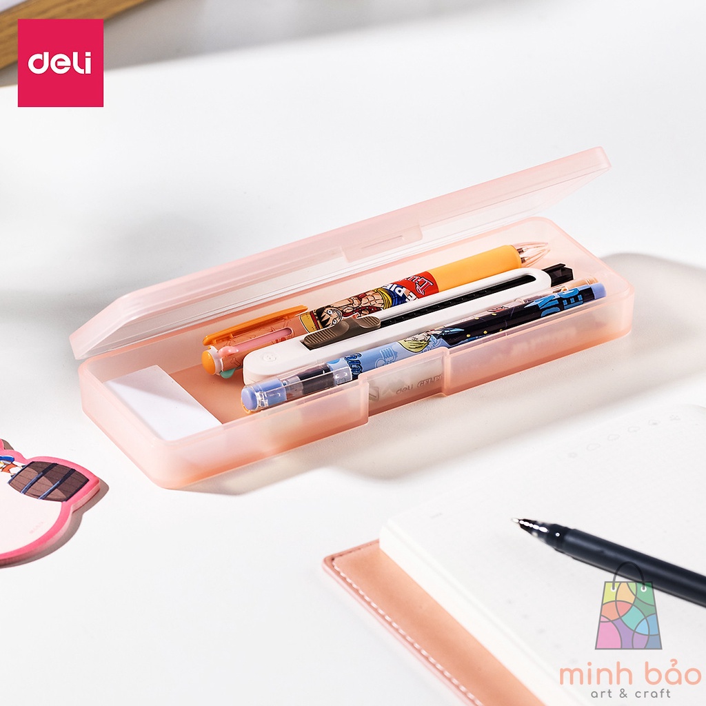 HỘP ĐỰNG BÚT ĐỒ DÙNG CÁ NHÂN DELI ONE PIECE - CHẤT LIỆU NHỰA TRONG SUỐT - MÀU NGẪU NHIÊN - KÈM STICKER - EH901