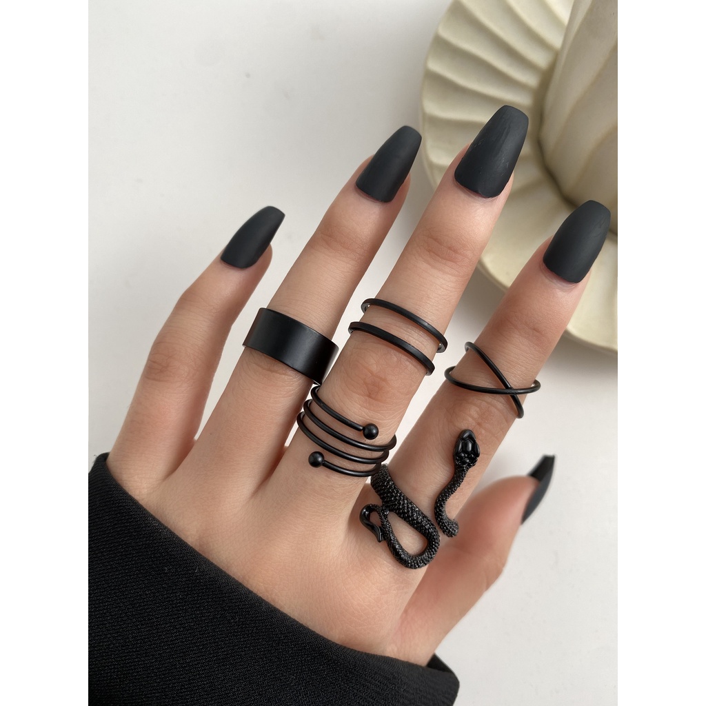 Set 5 Nhẫn Hình Rắn Đen Độc Đáo