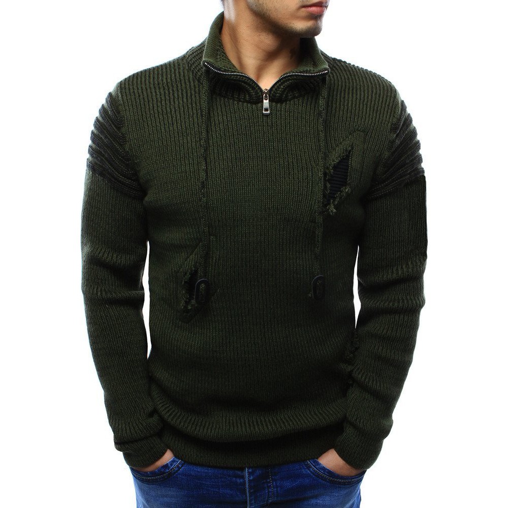 Áo khoác sweater cổ bẻ phối khóa kéo thiết kế phong cách châu âu thời trang cho nam