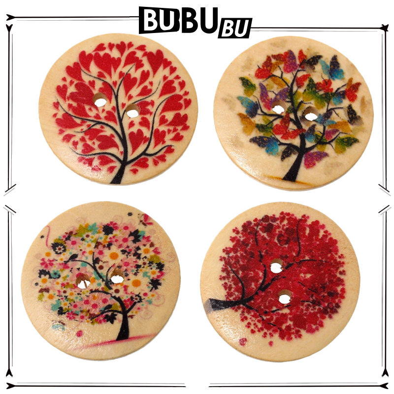 [ROOBON]20Pcs Mixed Color Round Wooden buttons sewing scrapbook decoration 2 Hole