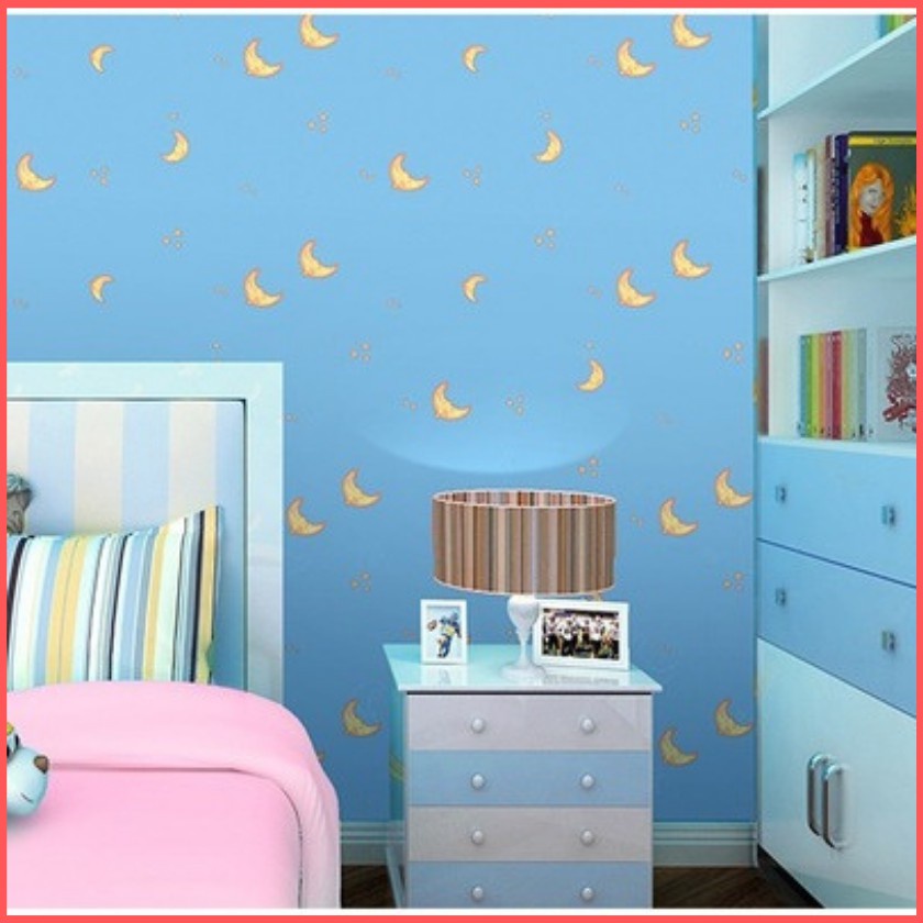 1 met decal giấy dán tường mặt trăng XANH - khổ rộng 45cm có keo sẵn