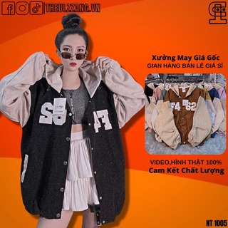 Áo khoác nhung tâm nút bấm form rộng nam nữ hàng unisex thêu F462 NÓN - NT1005