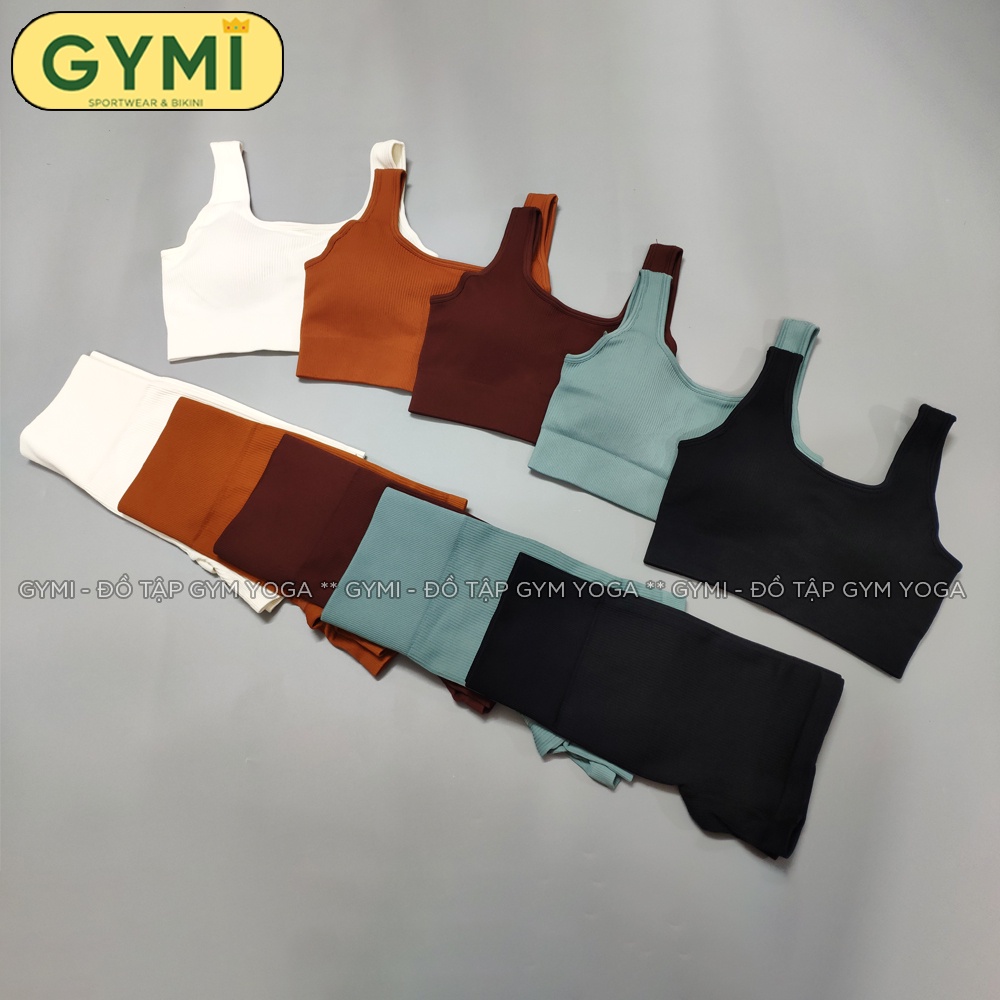 Set bộ đồ quần áo tập gym yoga SET35 GYMI gồm áo bra cổ V hoặc cổ U và quần shorts thể thao chất dệt vân tăm