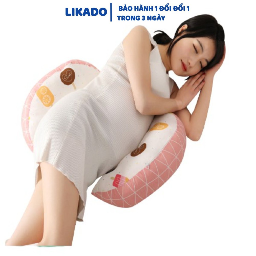 [LIKADO] Gối bầu, kích thước (70x22x40cm), vải 100% cotton, ruột bông nhân tạo (mẫu CÁ XANH)