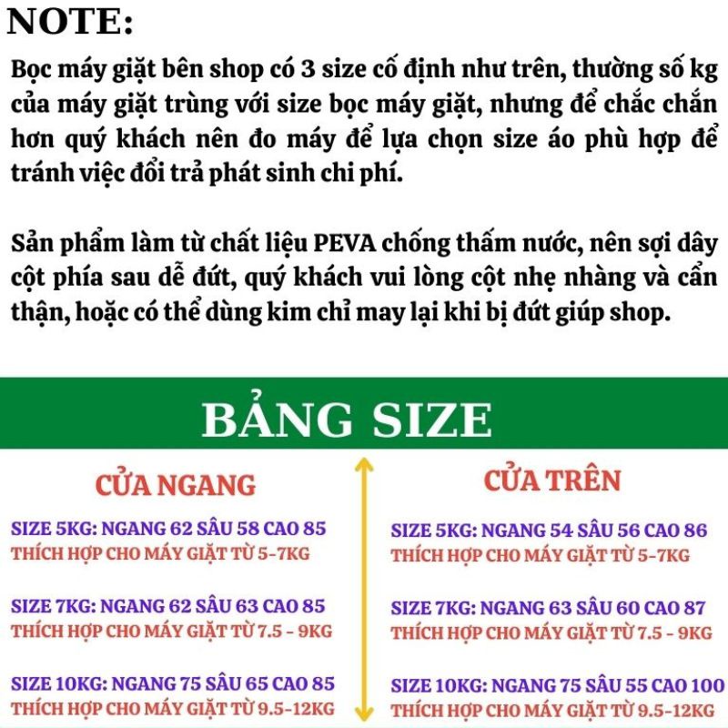 Áo trùm máy giặt cửa ngang trên chất liệu Peva chống nước Dotina ATR02