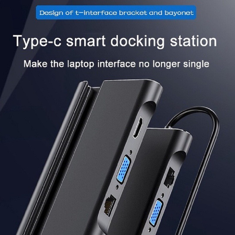 HUB Kiêm Dock Type-C Ra HDMI,VGA,LAN,3 Cổng USB 3.0 Hỗ Trợ Power Delivery - HUB Kiêm Dock Type-C Ra HDMI