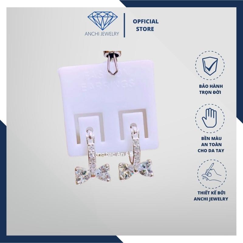 Khuyên tai nơ đính đá nhiều màu, chuẩn bạc 925 - Anchi jewelry ACJ54104