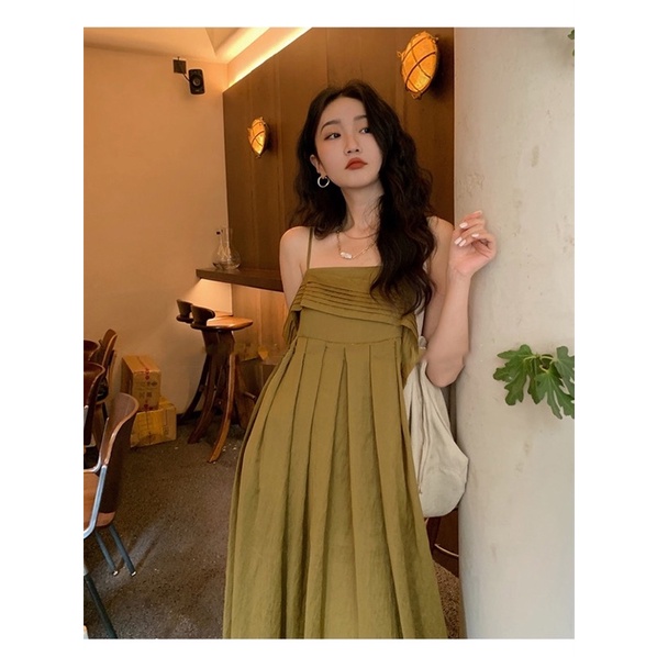 Đầm Dây Xanh Phối Tay Rớt