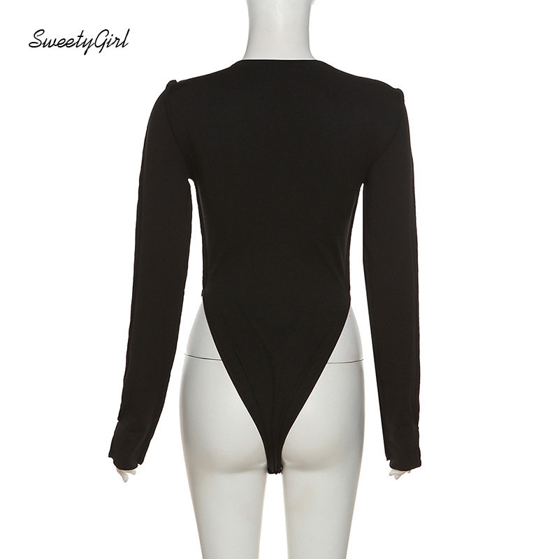 Áo Liền Quần Tay Dài Khoét Lỗ Eo Thấp Màu Đen Trơn Thời Trang 2022 Quyến Rũ Cho Nữ