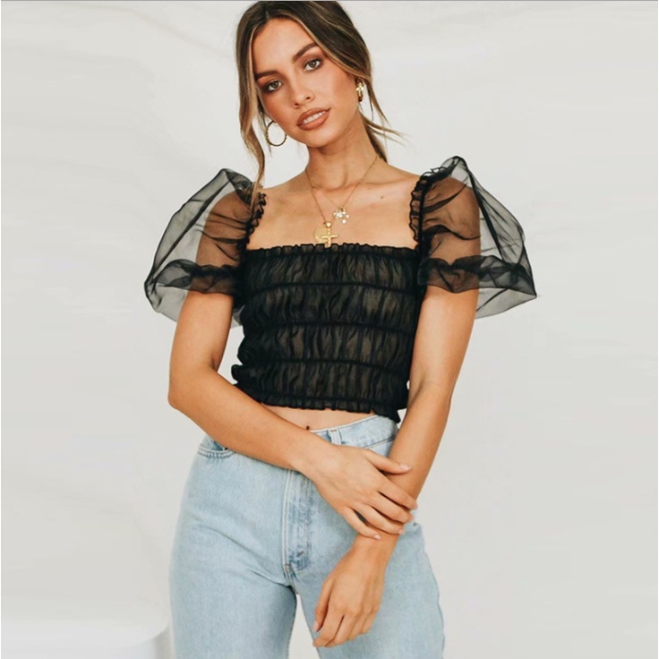 [TANA'S] Áo croptop nhún voan kiếng